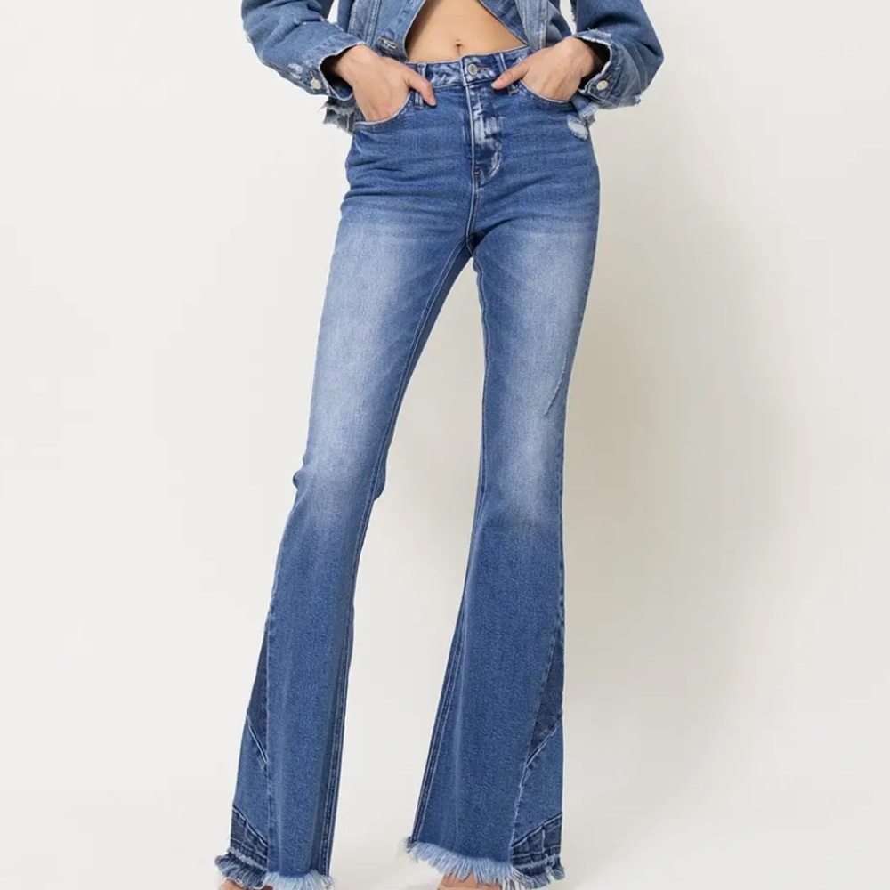 Vervet by Flying Tomato High Rise Flare With Panel Hem Detail